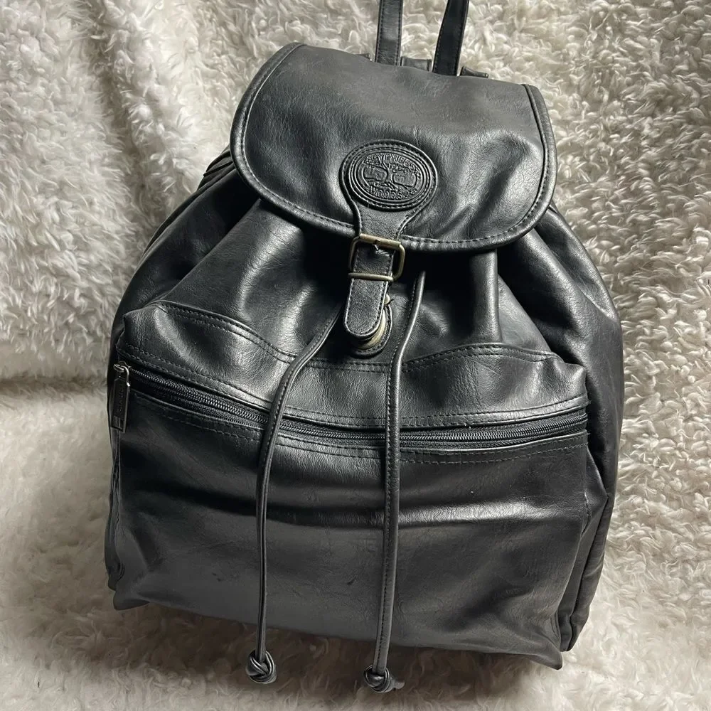 Tandem Cypress Woods Black stimulated leather backpack antique tone hardwares